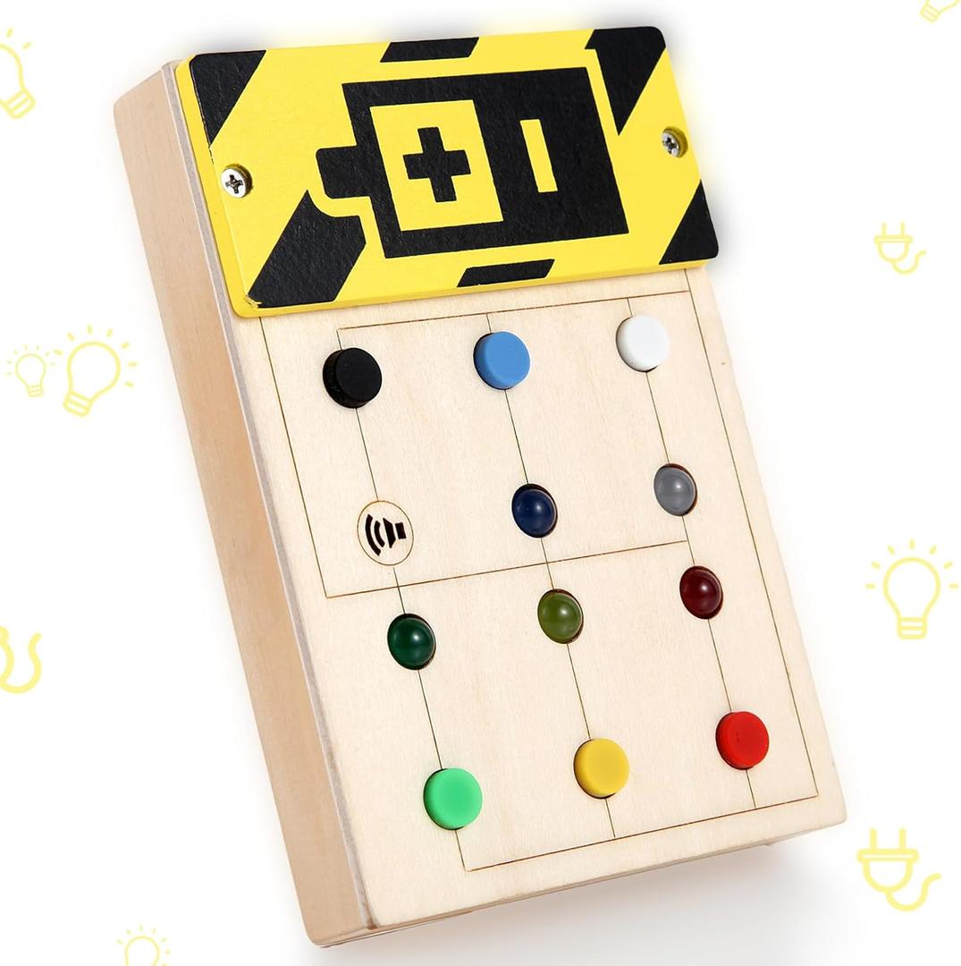 Asweets Montessori Busy Board for Toddler with Music, Soft Silicone Botton, Wooden Busy Board with LED Light Switches,Sensory Autism Toys Baby Travel Toys,Boys Girls Gifts for Birthday Christmas