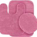 Fancy Linen 3pc Solid Non-Slip Bath Mat Set Bathroom U-Shaped Contour Rug, Mat and Toilet Lid Cover New # 6 (Hot Pink)
