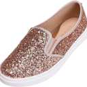 FEVERSOLE Women's Fashion Slip-On Sneaker Casual Flat Loafers (6.5, Rose Gold Glitter)