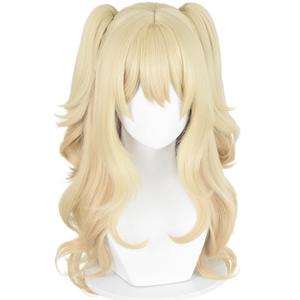 Half and Half Blonde Curly Ponytail Anime Wig with Bangs 27.5'' Long Blonde Twin Tail Wigs Light Golden Orange Gradient Pigtails Wig for Women Costumes Party Halloween
