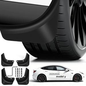 4Pcs Mud Flaps for Tesla Model Y 2025-2026 Accessories, No Drilling, Scratch-Resistant All Weather Protection,Thicker Version Mudflaps for Tesla New Model Y 2025 2026, Black