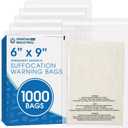 Spartan Industrial - 6" X 9" (1000 Count) Self Seal Clear Poly Bags with Suffocation Warning for Packaging, Shipping - Permanent Adhesive