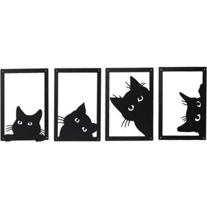 qzmaikoo 4 Pieces Metal Black Cat Wall Art Decor Metal Wall Decor Cat Wall Art for Living Room Bedroom Kitchen Bathroom Black Cat Design Ideal Gift for Cat Lovers,11.81x7.87 inches