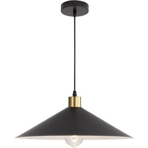 EFINEHOME 16 Inch Modern Black Pendant Light, Minimalist Cone Pendant Lamps for Kitchen Island, Industrial Adjustable Height Hanging Lights Indoor for Barn Dining Living Entryway Shop (Style B-1 Pack)