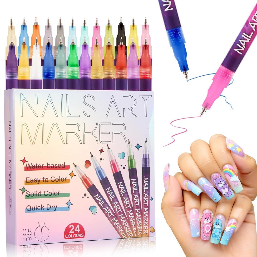 Nail Art Pens,DIY Nail Art Markers 24 Color Drawing Painting Pen,Waterproof and Quick-drying Nail Art Tools for Graffiti Dotting Drawing Painting Point Liner