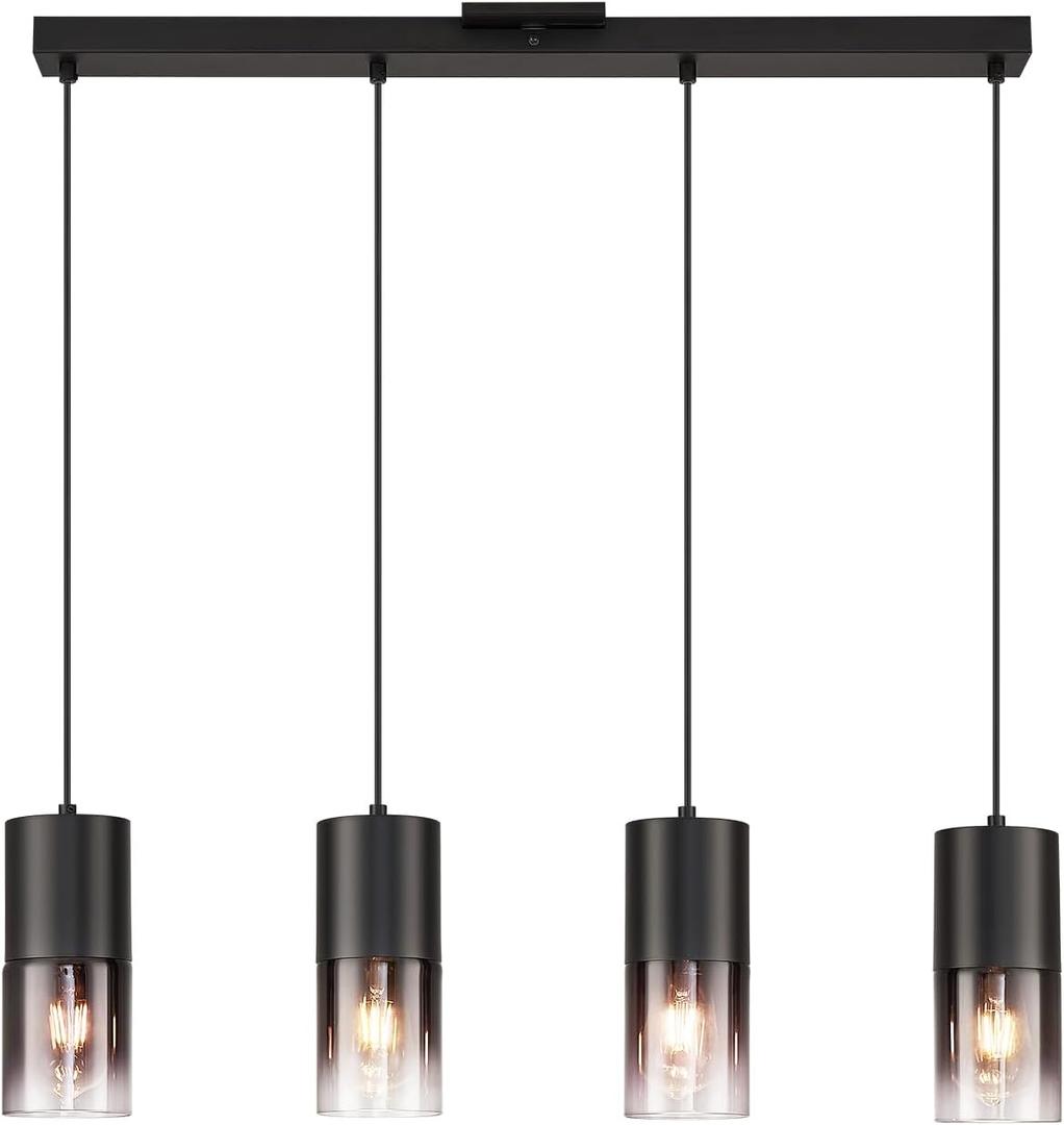 Black Kitchen Island Pendant Light Industrial Black Glass Pendant Lamp 3*E26 Bulbs Farmhouse Chandelier Fixtures with 59" Adjustable Cord