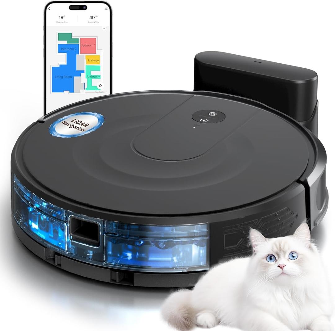 Robot Vacuum and Mop Combo, LiDAR Navigation with Ultra Slim Design, Smart Mapping Robotic Vacuum Cleaner, 9000Pa Suction, Customizable Cleaning for Pet Hair, Carpets, and Hard Floors