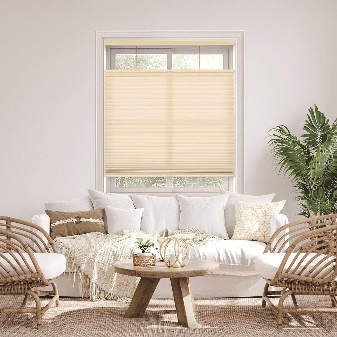 DEZ FURNISHINGS Cordless 1.5" Light Filtering Top Down Bottom Up Cellular Shade, 30.5" W x 72" H, Alabaster