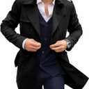 PASLTER Mens Trench Coat Notched Lapel Double Breasted Long Jacket Windbreaker Overcoat Pea Coat (Large, Black)