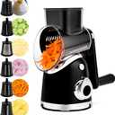 SUSTEAS Rotary Cheese Grater with Handle,Vegetable Slicer with 6 Interchangeable Blades, Reinforced Suction,Easy to Clean,Kitchen Shredder for Crushed Ice,Fruits and Nuts with Blade Storage Case,Black