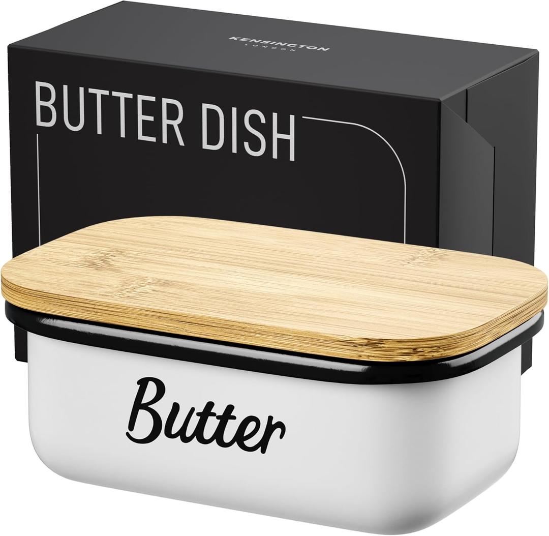 White Butter Dish with Lid for Countertop & Refrigerator - Unbreakable Metal Butter Keeper, Large Butter Container for Fridge, Butter Holder, Butter Tray, Butter Storage for Counter, Mantequillera