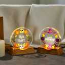 2Pcs Cute Halloween Night Light Decorations, Witch Happy Halloween &Ghost Trick or Treat Warm Light with LED Base,Spooky Indoor Desktop Decor(3.5x3.7inch)