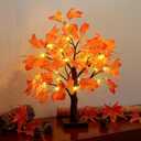 Woohaha 24LED Fall Tree Lighted Maple Tree,Thanksgiving Decoration Maple Leaf Table Tree,Timer Battery Operate Fall Decor Lights for Indoor Outdoor Holiday Autumn Harvest Xmas Party Home Decor (1ft 8in, Orange)