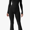 QINSEN Jumpsuits for Women Square Neck Wide Leg Full Length Romper Playsuit, Color: Black, Size: Large