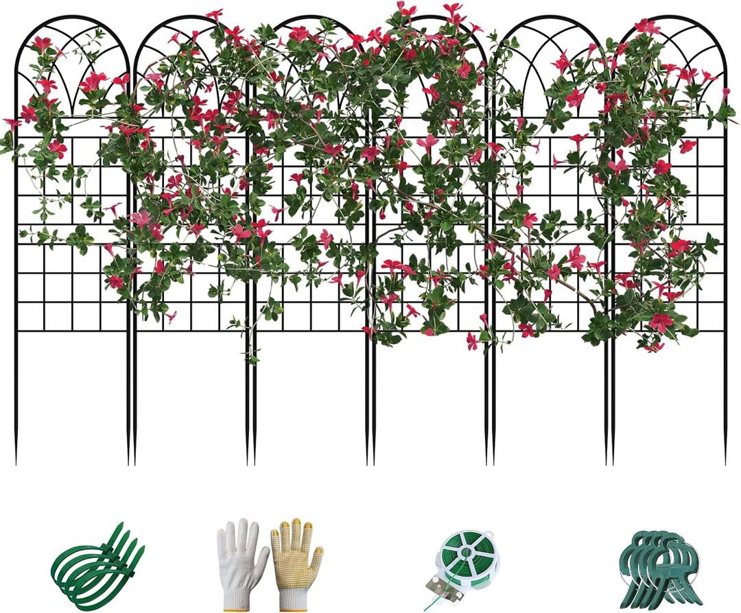 Garden Trellis for Climbing Plants, 6 Pack 75.6" Wx 64.6" H Rustproof Flower Trellis with Black Coating, Outdoor Climbing Rose Trellis Cucumbers Support for Courtyards Lawns (Square Grid, 6 Pieces)