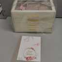 pickpiff Jewelry Box Organizer Case for Women: 4-Layer Jewelry Storage Case with Glass Window, Ivory Leather with Pink Velvet, Holder for Ring Necklace Bracelet Brooch Watch, Great Gift for Her (White)