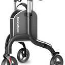 3 Wheel Walkers for Seniors, Lightweight Foldable Aluminum Rollator Walker, Height Adjustable Three Wheel Walker, Black