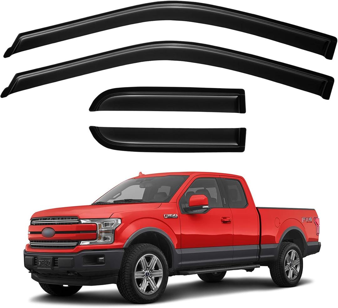 Window Visors Rain Guards for 2015-2024 Ford F150 SuperCab, Out-Channel Window Vent Wind Deflectors Visors Shades for 2017-2024 Ford F150 Raptor/ F250 /F350/ F450 Super Duty Extended Cab