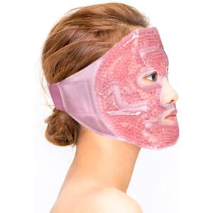 LotFancy Ice Face Mask, Gel Beads Ice Pack, Hot Cold Therapy for Full Face, Reduce Migraines, Headache, Stress, Puffy Eyes, Dark Circles, Adjustable Strap, Soft Fabric Backing, Reusable, Pink