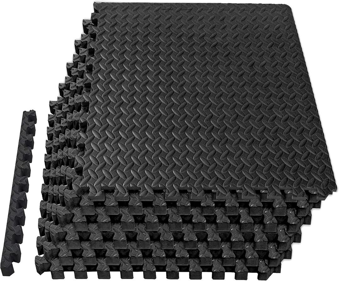 Mat Block EVA Exercise Floor Mats: Interlocking Foam Tile Performance Mats - 6 Tiles (Area: 24 SQ FT) 1/2 inch Thickness, EVA Home Gym Exercise Floor Mats for All Exercises or Equipment, Black