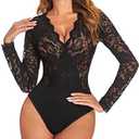Avidlove Lace Bodysuit for Women Sexy Long Sleeve V Neck Body Suits Going Out Tops Snap Crotch One Piece Teddy Lingerie, (Black, 3XL)