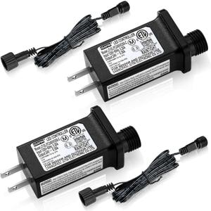 2 Pcs Class 2 Power Supply with 2 Extension Cord LED Transformer Replacement for Christmas String Lights LED Controller IP44 Waterproof Low Voltage Transformer(24v7.2w)