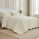 Oversized Bedspread 128x120 for Extra Tall King/California King Bed - Lightweight Quilted Coverlet Set 3 Pieces (1 Quilt, 2 Pillow Shams) - Cream