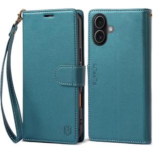 FLIPALM Wallet Case for iPhone 17 Series with Wrist Strap - PU Leather Folio Flip with Credit Card Holder & Kickstand, Protective Cover (Green, for iPhone 17)