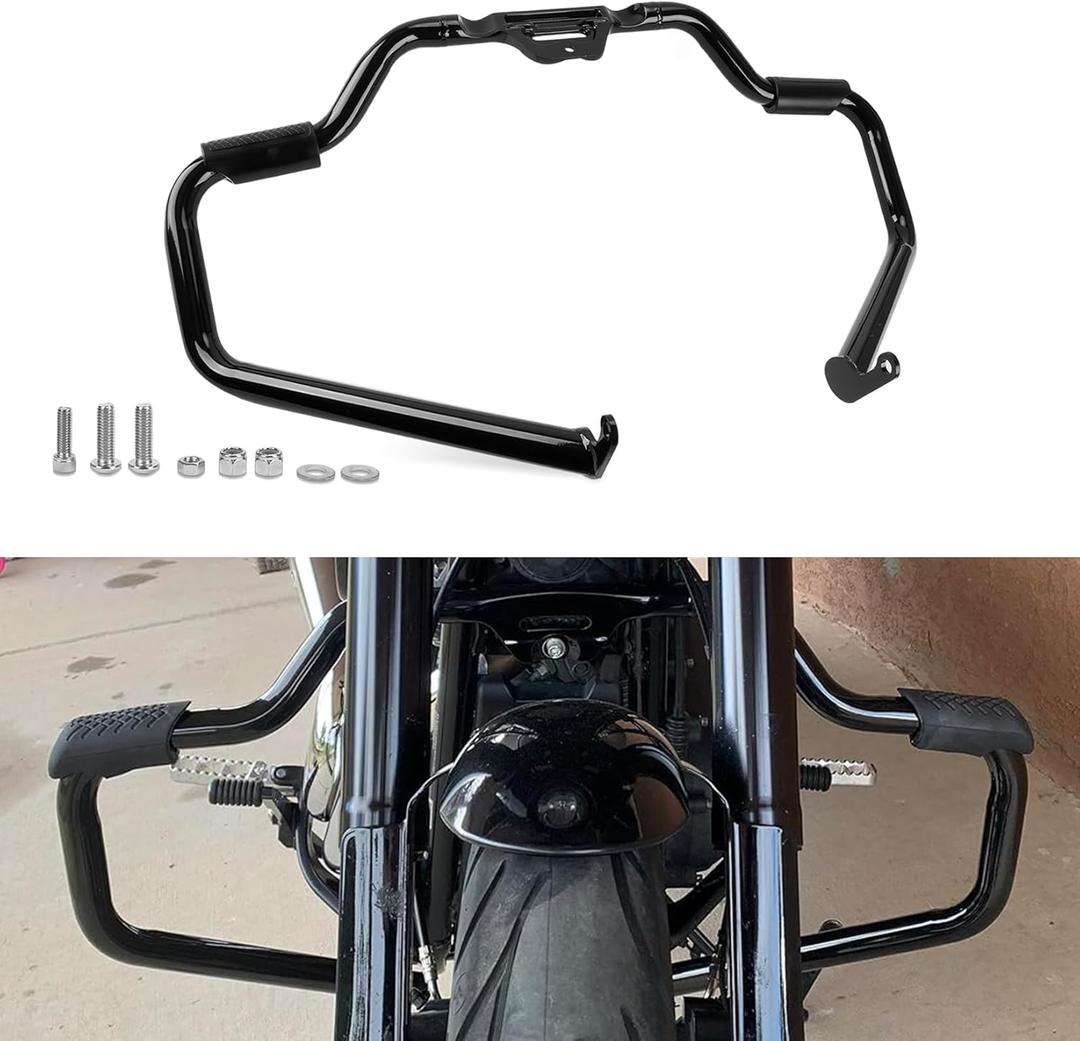 PSLER Softail Crash Bar Engine Guard - Mustache Highway Bar for 2018-2025 Deluxe Fxlrst Street Bob Heritage Classic Sport Glide Slim Breakout Low Rider Except FXDRS OE 49000141(Black)