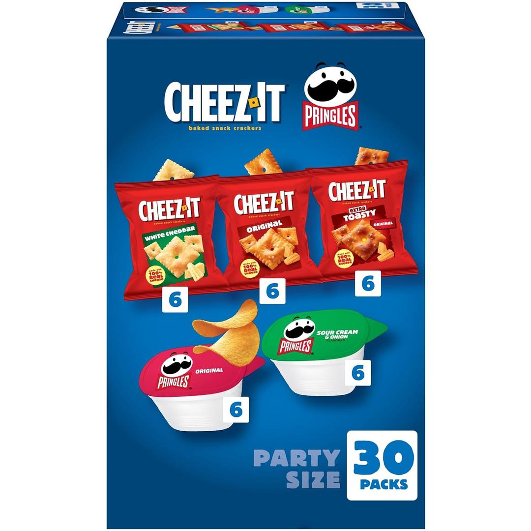 Cheez-It, Pringles, Salty Snacks, Party Size, Variety Pack, 26.58oz Box (30 Packs) (EXP 01/11/27)