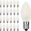 25 Pack C7 LED Frosted White Light Bulbs, C7 Vintage Christmas Replacement Bulbs for Outdoor Indoor Backyard Wedding Christmas Decoration String Lights, C7/E12 Candelabra Base, 0.6W