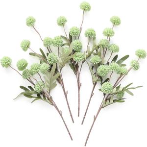 Floroom 5pcs Faux Silk Pompon Mum Artificial Flowers, Bulk Fake Mini Chrysanthemums with Stems for DIY Bouquet Centerpieces Wedding Fillers Sage Green Arrangements Shower Decorations, Elf Green