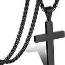 P. BLAKE Stainless Steel Cross Pendant Necklace for Men Boys, Christian Cross Pendant with 24 Inches Chain Cross Necklace Jewelry Gifts, Black