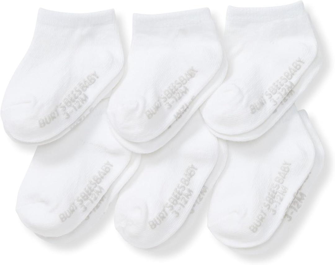 Burt's Bees Baby Baby Girls' Ankle Socks with Non-Slip Grips (6-Pack) (White, S)