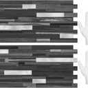 STICKGOO 20 Sheets Peel and Stick Backsplash Tile, Stick on Backsplash for Kitchen and Bathroom, Black Grey Wood Look PVC Mixed Metal Silver Self Adhesive Wall Tiles (Black Grey + Metal Silver)