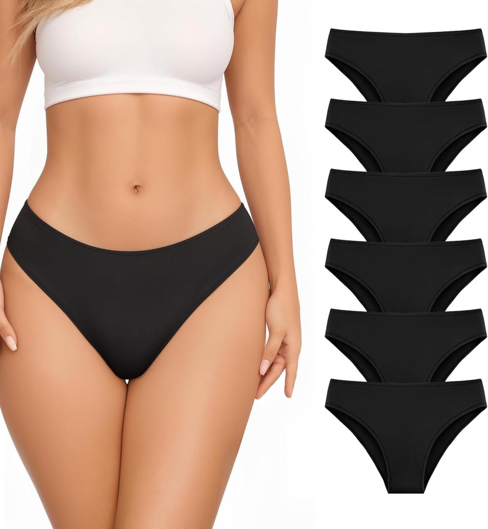 MANGOPOP Womens Underwear Bikini Panties with Cotton Gusset Stretch Underwear for Women 6 Pack (X-Large, Black)