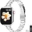 MioHHR Thin Metal Bands Compatible with Apple Watch Band 38mm 40mm 41mm 42mm(Series 11 10),Slim Narrow Stainless Steel Strap for Women iWatch Bands Series 9 8 7 6 5 4 3 2 1 SE3/2/1`,Silver