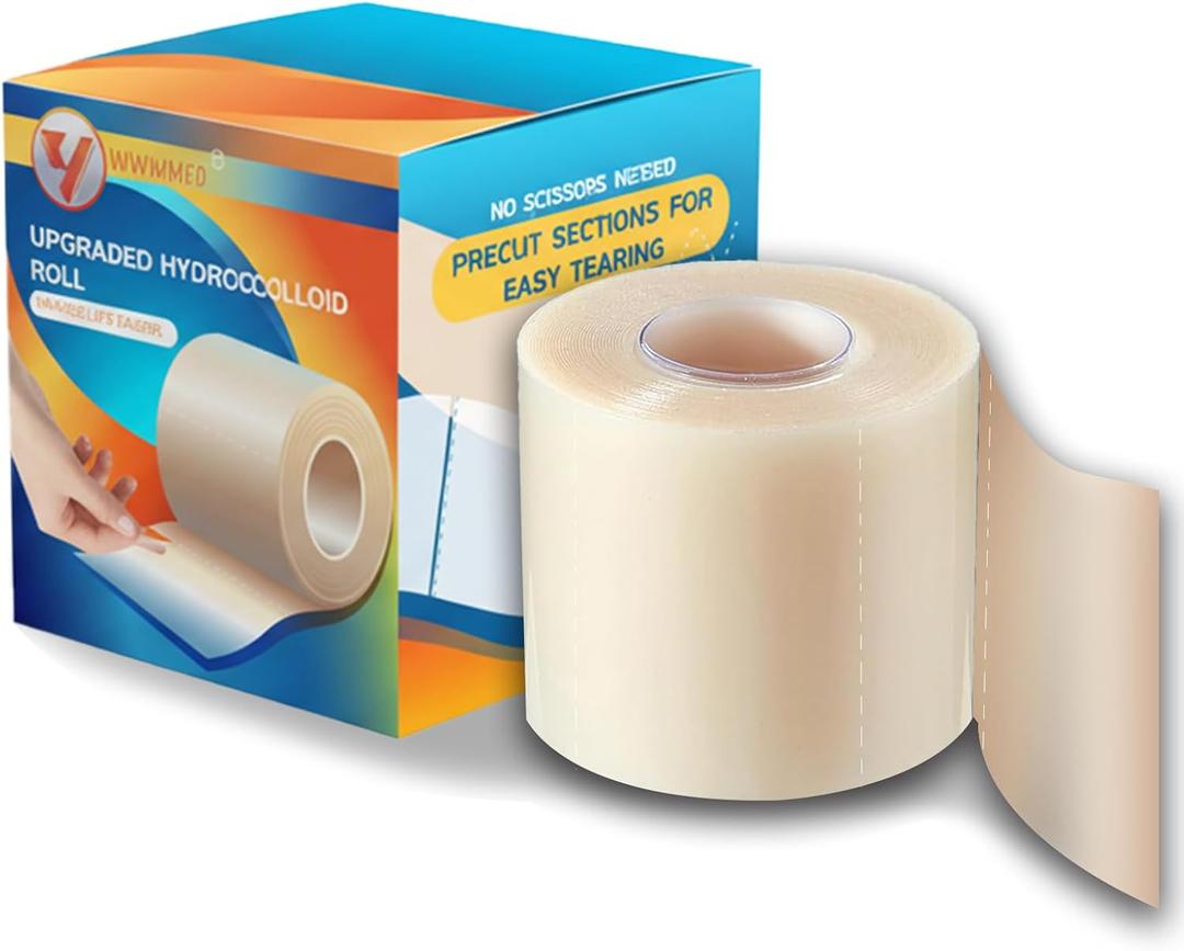 Hydrocolloid Roll Bandage with Pre-Cut 2"x2" Patches - Waterproof & Hypoallergenic for Sensitive Skin - Clear Self-Adhesive Wound Dressing for Acne, Blisters, Burns - 2IN x 4.8FT