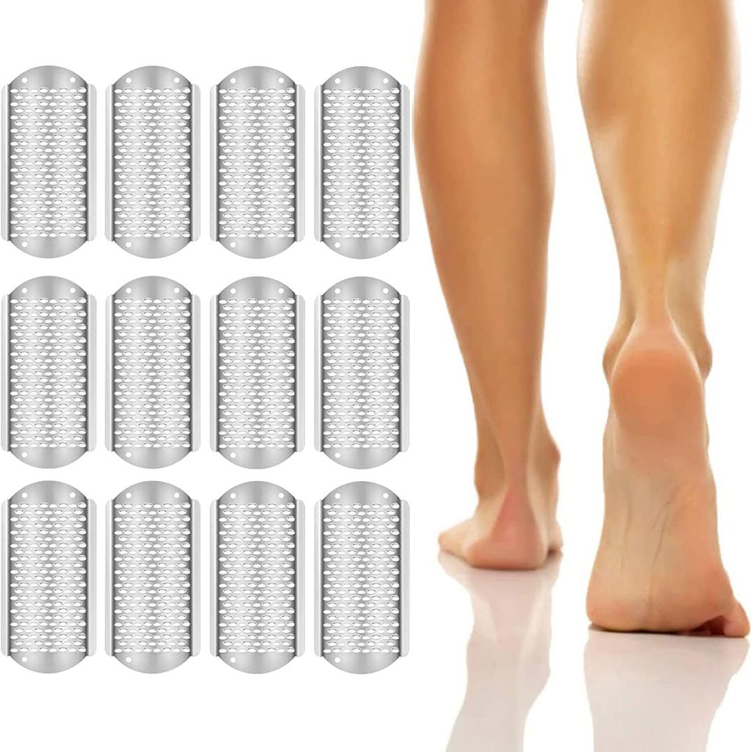 12 Pack Foot File Callus Remover Replacement: Stainless Steel Foot Rasp for Feet Detachable Foot Scrubber Pedicure Tools Hard Skin Remove Big Hole for Wet and Dry Feet (Silver)
