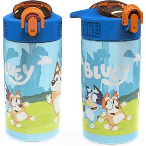 Zak Designs Bluey Kids Water Bottle Durable Plastic Spout Cover and Built-in Carrying Loop, Leak-Proof Water Design for Travel, (16oz, 2pc Set), 2pk