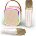 Texpot Mini Karaoke Machine with 2 Wireless Microphones, Kids Toys Portable Bluetooth Speaker for Kids Adults Toddler, Christmas Girls Toys for 4 5 6 7 8 9 10 12 Year Old Birthday Gift Ideas (Beige)