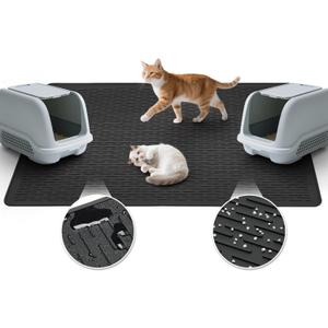Cat Litter Mat,39x27in Waterproof Litter Mat,Large Rubber Litter Box Mats Easy to Clean,Washable Soft Cat Litter Mats Litter Trapping Mat,Indoor Floor XL Kitty Litter Mats-Black