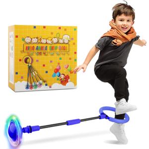 GleeGlow Ankle Skip Ball for Kids, Foldable Skip Ball Toy with Colorful Flash Wheel, Outside Toys for Kids, Gift for Girls & Boys Age 5 6 7 8 9 10 Years Old (Blue)