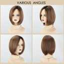 XIUFAXIRUSI XIUFAXIRUSI Short Brown Bob Wigs for Women Layered Straight Brown Mix Blonde Highlights Classic Short Hair Wig with Side Part Dark Root Natural Synthetic Wig