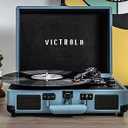 Victrola Journey Bluetooth Portable Suitcase Record Player – with Built-in Speakers, 3 Speed Vinyl Record Player, RCA Out, Headphone Jack (Blue)