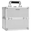 FRENESSA Makeup Train Case Makeup Organizer Box Portable Cosmetic Travel Case with Lock 4 Trays Aluminum Hard Vanity Box Make Up Artist Nail Beauty Storage Organizer Cosmetic Suitcase Bright Silver