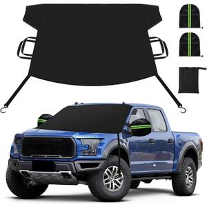 KXQ Car Windshield Cover for Ice and Snow, Enhanced-600D Oxford Fabric Windshield Snow Covers, Windshield Cover for Snow Fits Most Large SUVs, Pickup Truck (71 x 47.5 Inch)