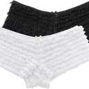 SHARICCA Womens Sexy Mesh Ruffle Panties Booty Boy Shorts Underwear (Medium-Large, Black and White)