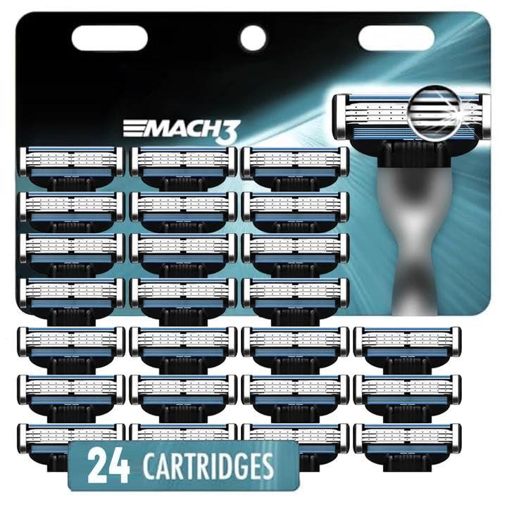 Mach 3 Razor Refills for Men,Razor Blade Refills for Men - 24PCS Compatible with mach 3 razor blades refills with Mach3 Razors, Dual Lubrication Blades for Extra Close & Comfortable Shave