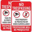 2 Pack Large No Trespassing Signs - Property Is Protected By Video Surveillance, 18x12 Inch Trespassing Be Prosecuted Reflective Rust-Free Aluminum,Weatherproof & Fade Resistant for Home, Business